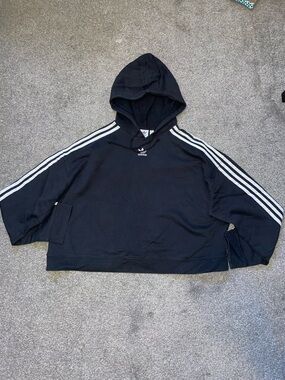 adidas Black Hoodie with White 3-Stripes Detailing